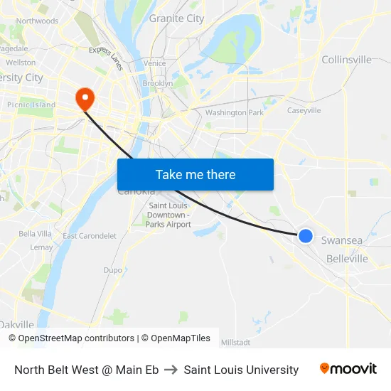 North Belt West @ Main Eb to Saint Louis University map