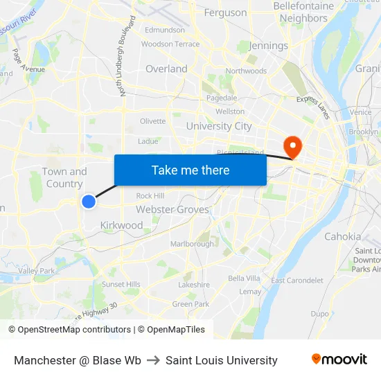 Manchester @ Blase Wb to Saint Louis University map