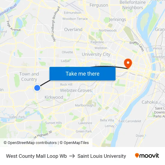 West County Mall Loop Wb to Saint Louis University map