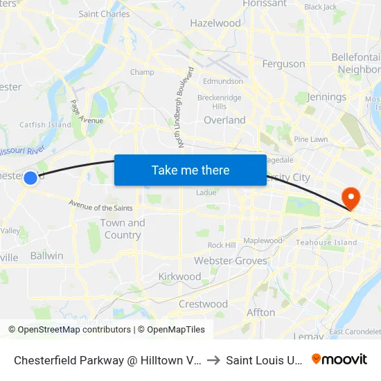 Chesterfield Parkway @ Hilltown Village Center Nb to Saint Louis University map