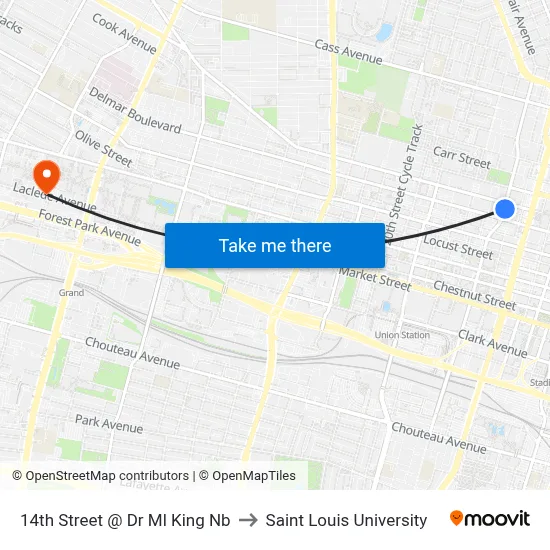 14th Street @ Dr Ml King Nb to Saint Louis University map