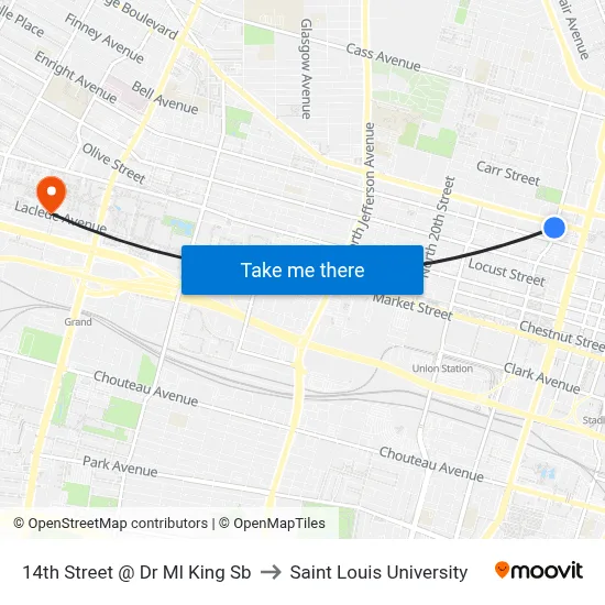 14th Street @ Dr Ml King Sb to Saint Louis University map