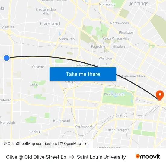 Olive @ Old Olive Street Eb to Saint Louis University map