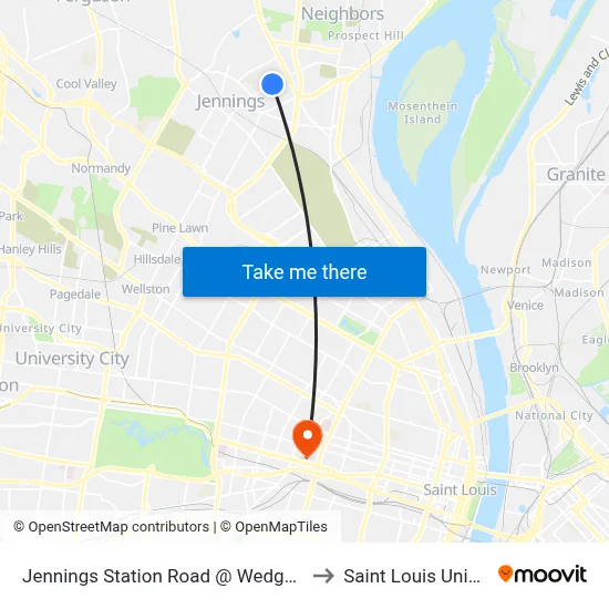 Jennings Station Road @ Wedgewood Nb to Saint Louis University map