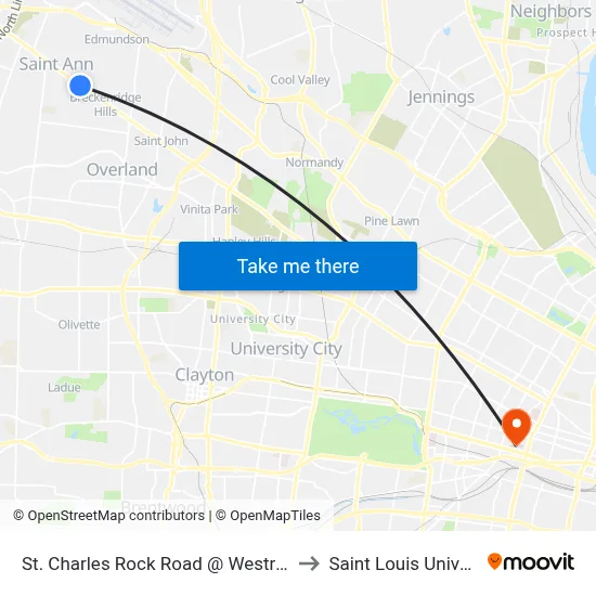 St. Charles Rock Road @ Westridge Eb to Saint Louis University map