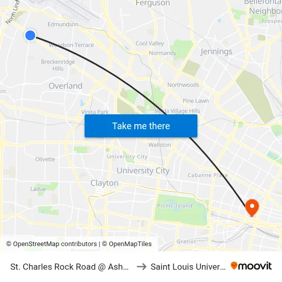 St. Charles Rock Road @ Ashby Eb to Saint Louis University map