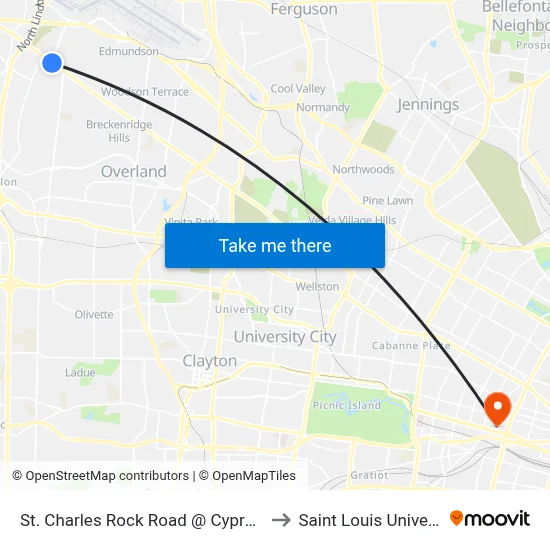 St. Charles Rock Road @ Cypress Eb to Saint Louis University map