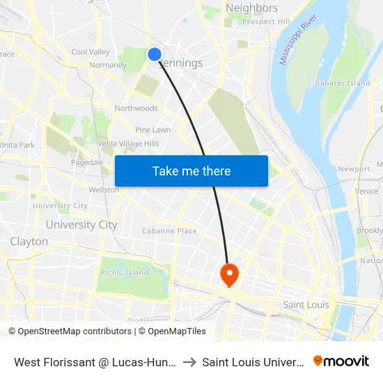 West Florissant @ Lucas-Hunt Sb to Saint Louis University map