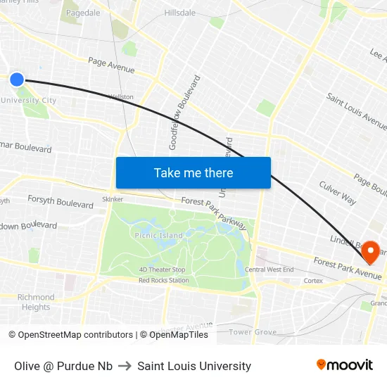 Olive @ Purdue Nb to Saint Louis University map