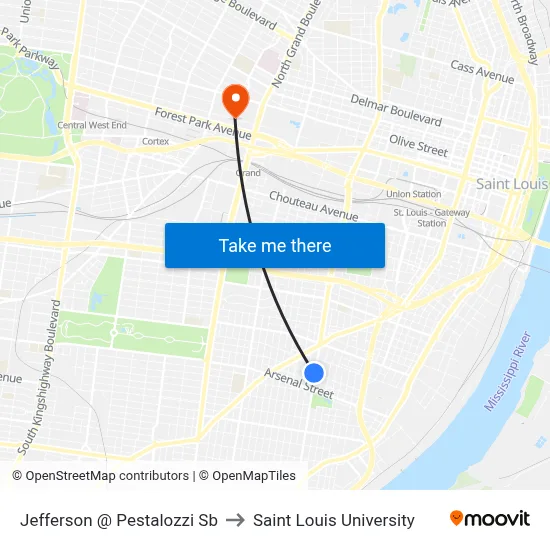 Jefferson @ Pestalozzi Sb to Saint Louis University map