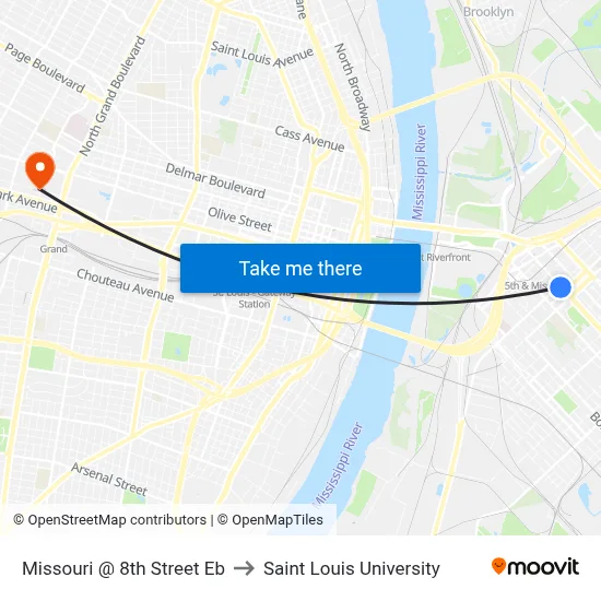 Missouri @ 8th Street Eb to Saint Louis University map