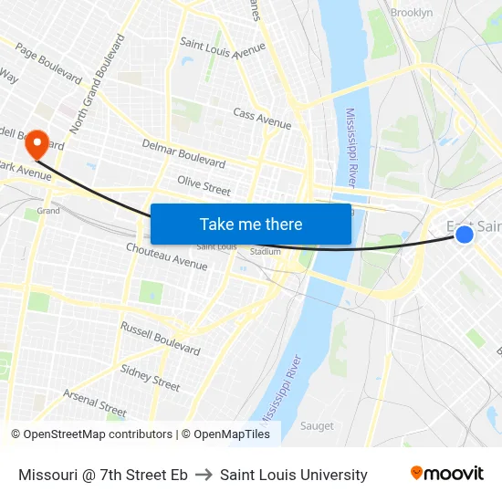 Missouri @ 7th Street Eb to Saint Louis University map