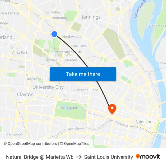 Natural Bridge @ Marietta Wb to Saint Louis University map