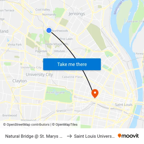 Natural Bridge @ St. Marys Wb to Saint Louis University map