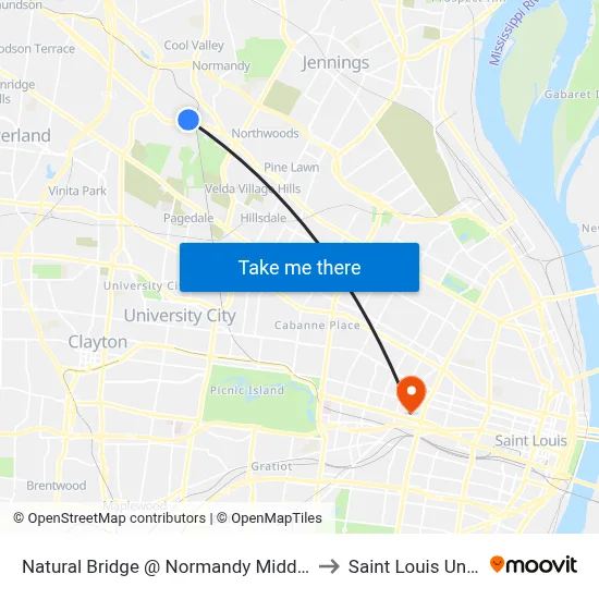 Natural Bridge @ Normandy Middle School Wb to Saint Louis University map