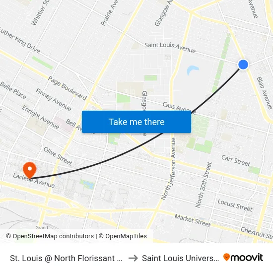 St. Louis @ North Florissant Wb to Saint Louis University map