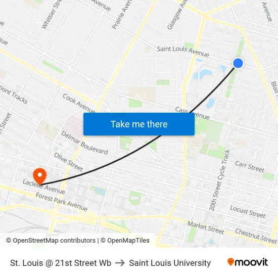St. Louis @ 21st Street Wb to Saint Louis University map