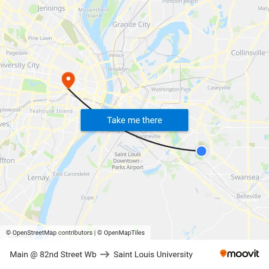 Main @ 82nd Street Wb to Saint Louis University map