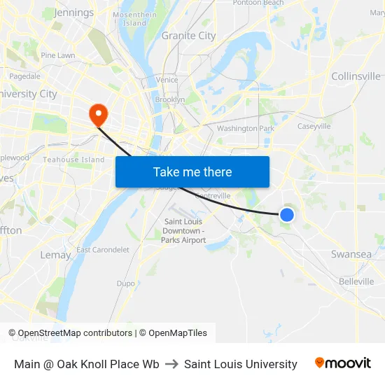 Main @ Oak Knoll Place Wb to Saint Louis University map