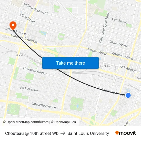 Chouteau @ 10th Street Wb to Saint Louis University map