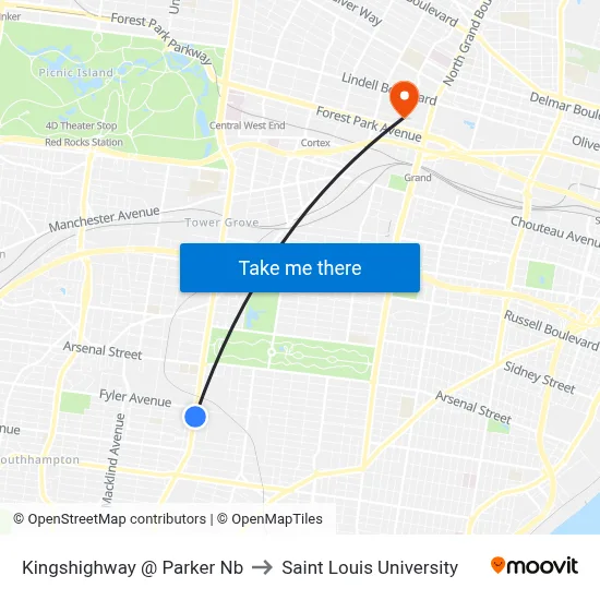 Kingshighway @ Parker Nb to Saint Louis University map