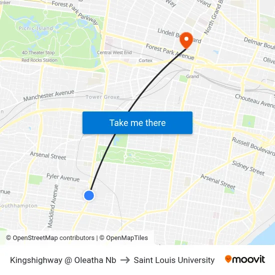 Kingshighway @ Oleatha Nb to Saint Louis University map