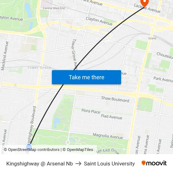 Kingshighway @ Arsenal Nb to Saint Louis University map