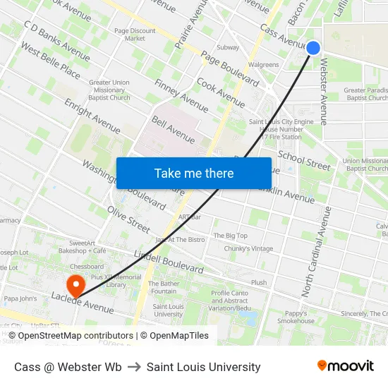 Cass @ Webster Wb to Saint Louis University map