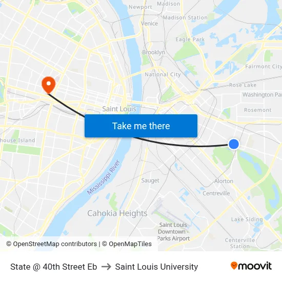State @ 40th Street Eb to Saint Louis University map