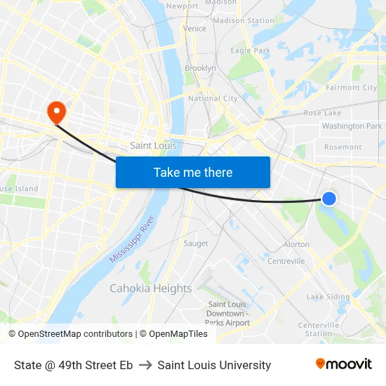 State @ 49th Street Eb to Saint Louis University map
