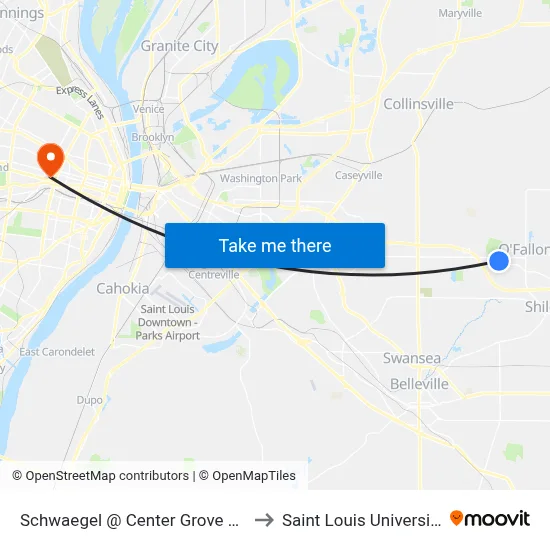 Schwaegel @ Center Grove Nb to Saint Louis University map