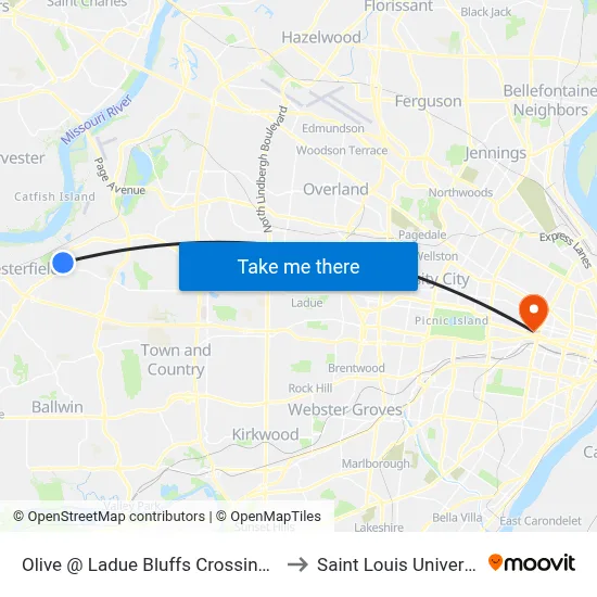 Olive @ Ladue Bluffs Crossing Wb to Saint Louis University map