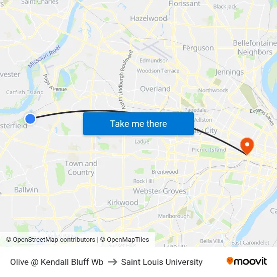 Olive @ Kendall Bluff Wb to Saint Louis University map