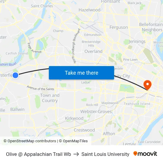 Olive @ Appalachian Trail Wb to Saint Louis University map