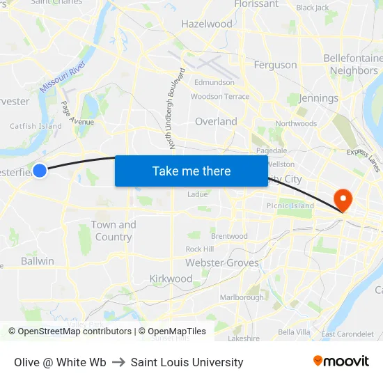 Olive @ White Wb to Saint Louis University map