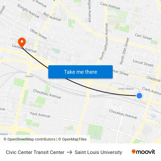 Civic Center Transit Center to Saint Louis University map
