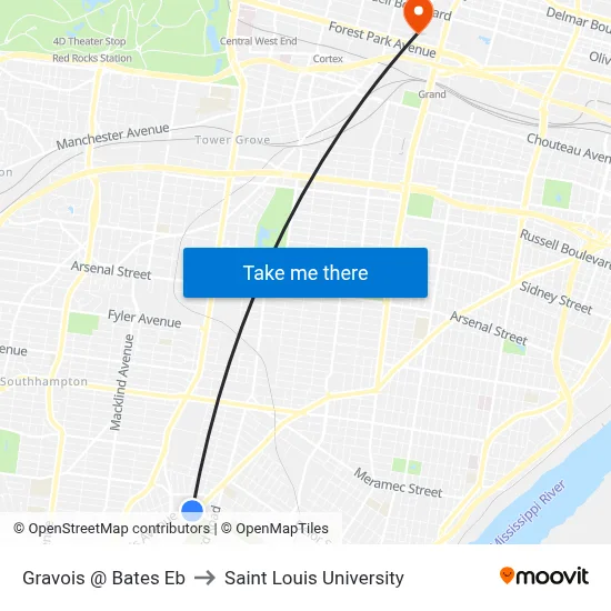 Gravois @ Bates Eb to Saint Louis University map
