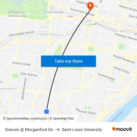 Gravois @ Morganford Eb to Saint Louis University map