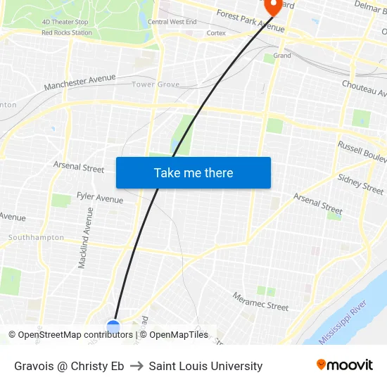 Gravois @ Christy Eb to Saint Louis University map