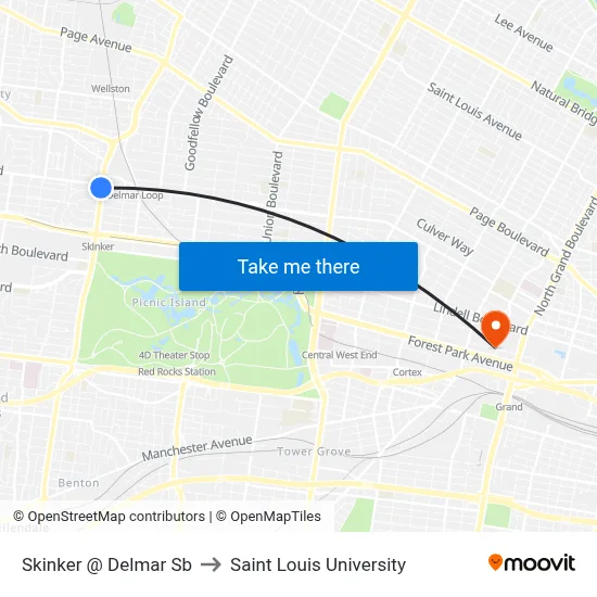 Skinker @ Delmar Sb to Saint Louis University map