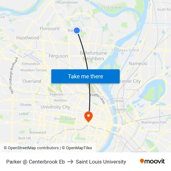 Parker @ Centerbrook Eb to Saint Louis University map