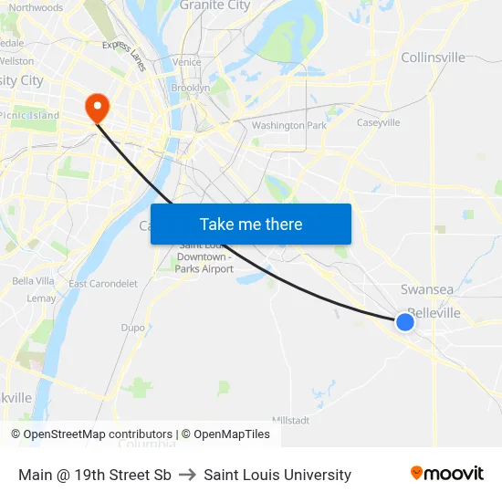 Main @ 19th Street Sb to Saint Louis University map