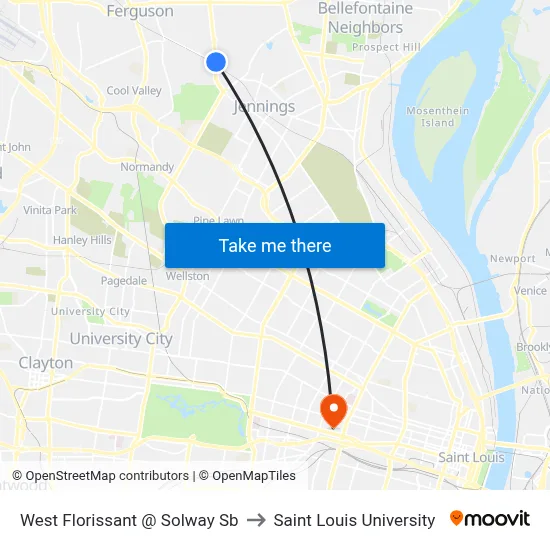 West Florissant @ Solway Sb to Saint Louis University map