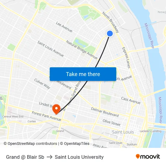 Grand @ Blair Sb to Saint Louis University map