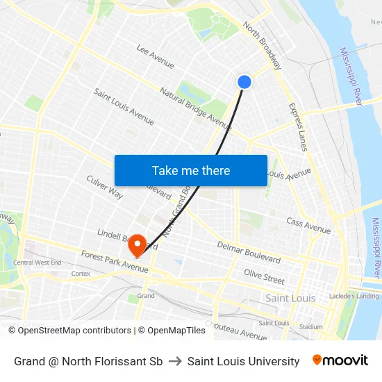 Grand @ North Florissant Sb to Saint Louis University map