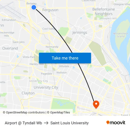 Airport @ Tyndall Wb to Saint Louis University map