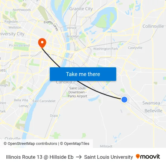 Illinois Route 13 @ Hillside Eb to Saint Louis University map