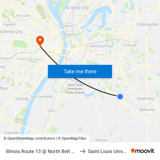 Illinois Route 13 @ North Belt West Eb to Saint Louis University map