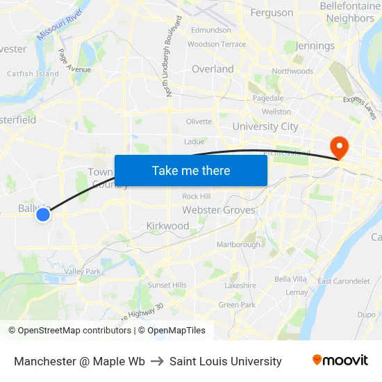Manchester @ Maple Wb to Saint Louis University map