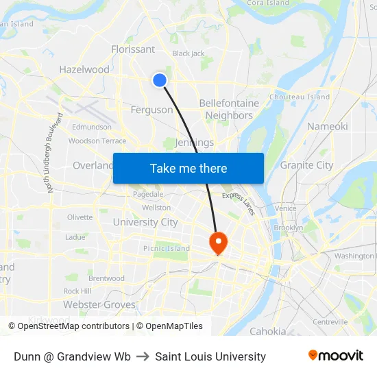 Dunn @ Grandview Wb to Saint Louis University map